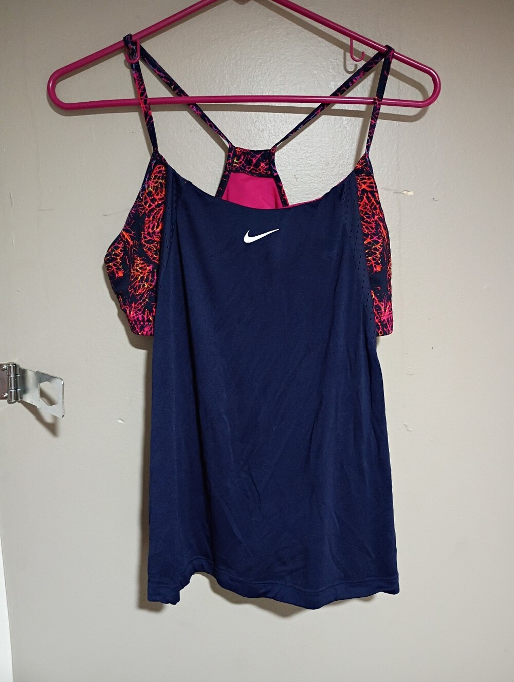 Nike Navy Athletic Tank With Built In Pink And Orange Sports Bra